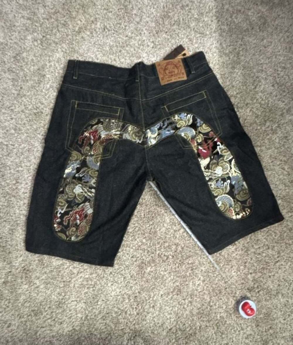 Evisu Lot 2008 Embroidered Brocade Pocket Denim Shorts